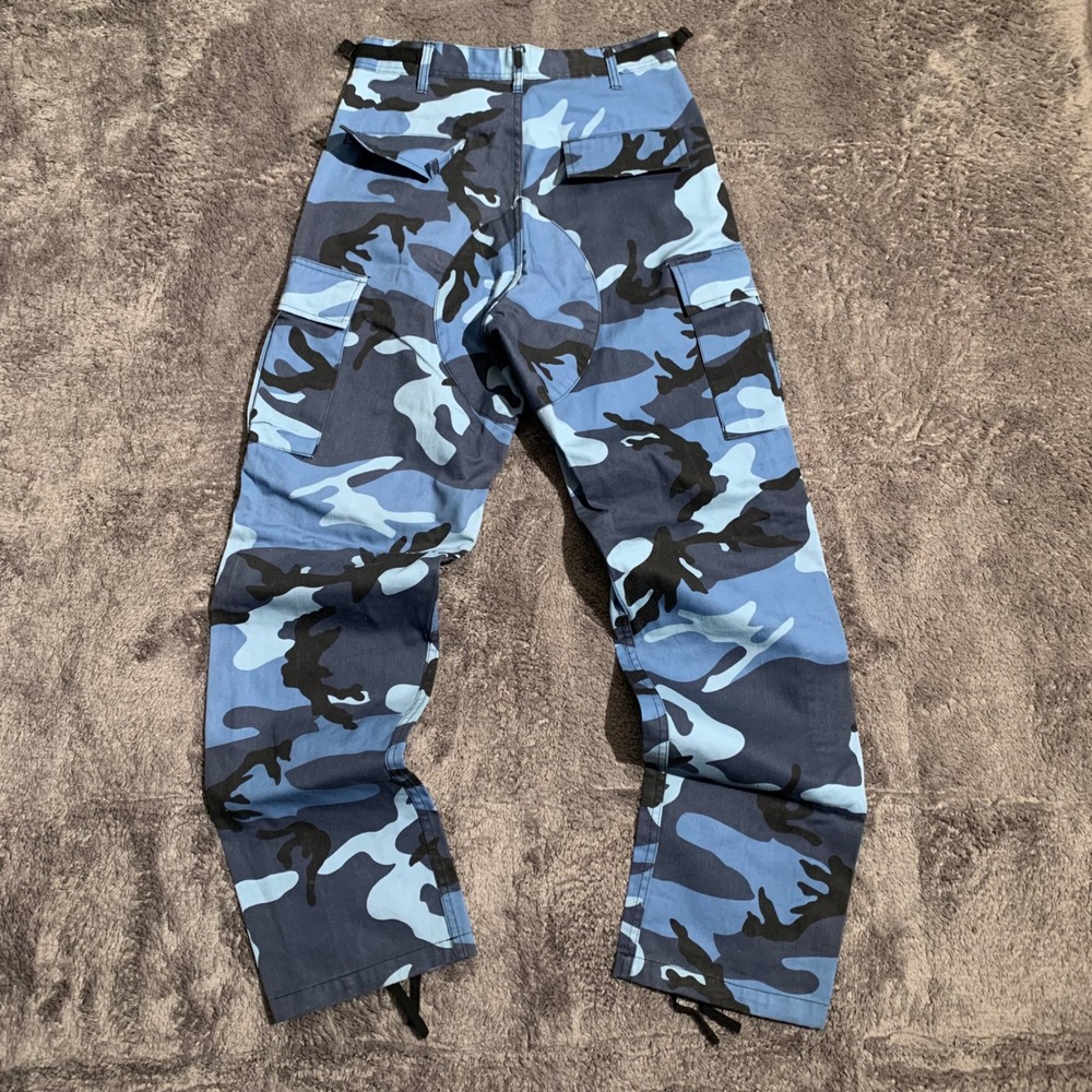 Mens Blue Camouflage Cargo Pants Small Regular Tactical BDU Streetwear Utility